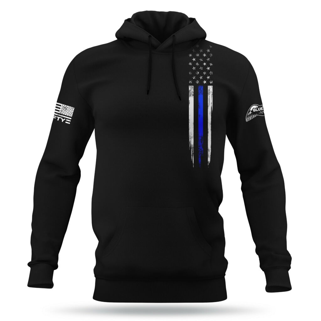 Distressed BLUE LINE Hoodie - Blue Lives Matter NYC
