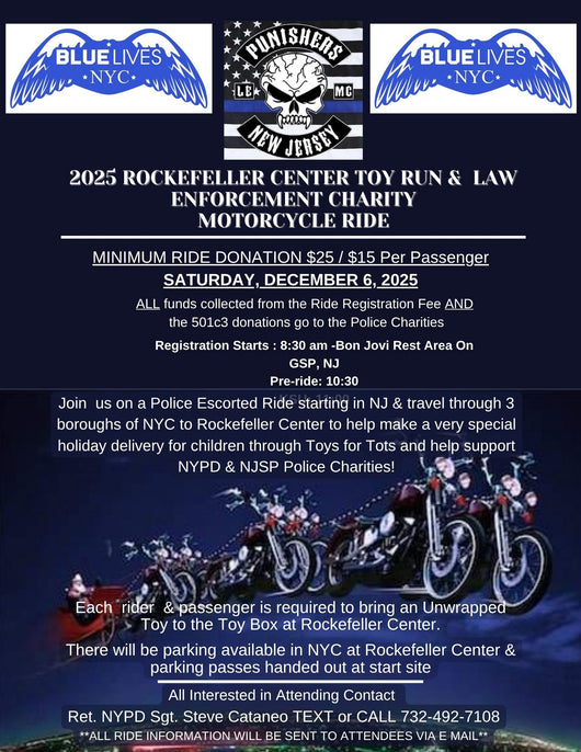 Annual Rockefeller Center Charity Motorcycle Run - Saturday December 6th,2025 - Blue Lives Matter NYC