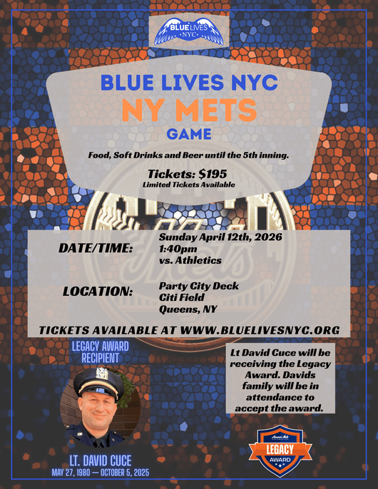 A's VS METS Amazin Award Honoring LT.Dave Cuce - Blue Lives Matter NYC