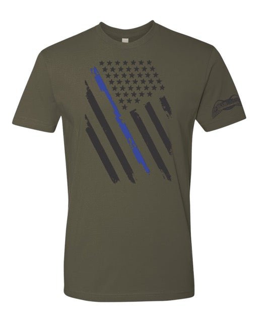 Army Green Blue Line Flag Tee - Blue Lives Matter NYC