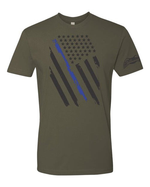 Army Green Blue Line Flag Tee - Blue Lives Matter NYC